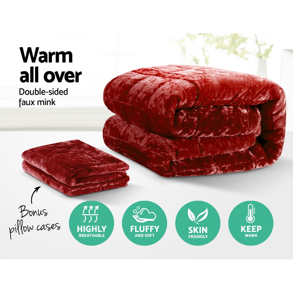 Faux Mink Quilt Burgundy Super King