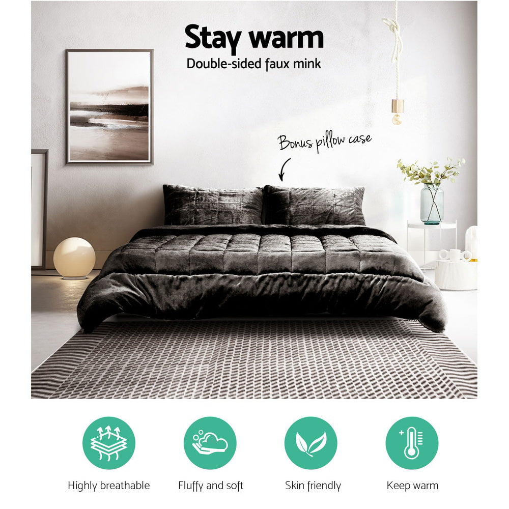 Faux Mink Quilt Charcoal Double