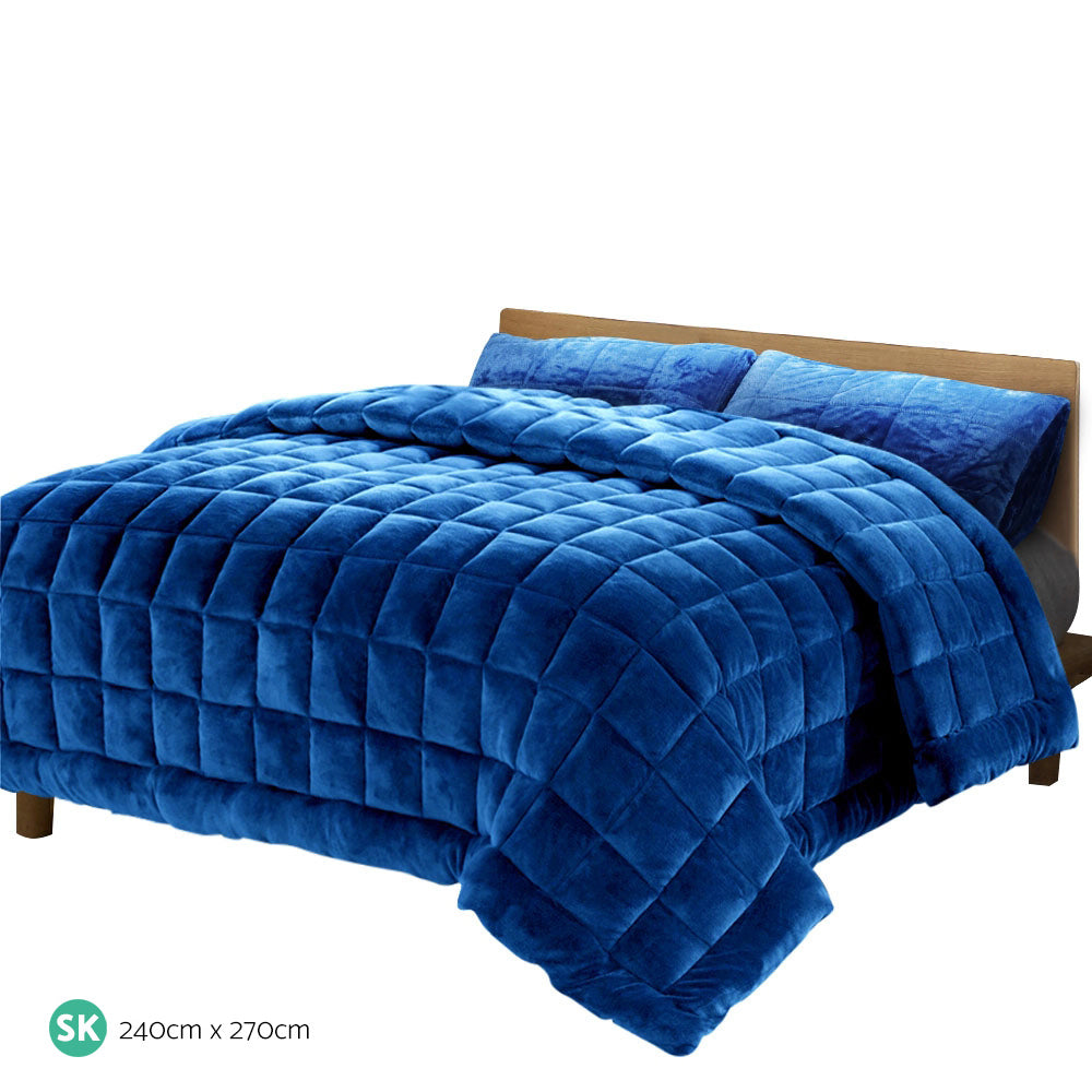 Faux Mink Quilt Blue Super King