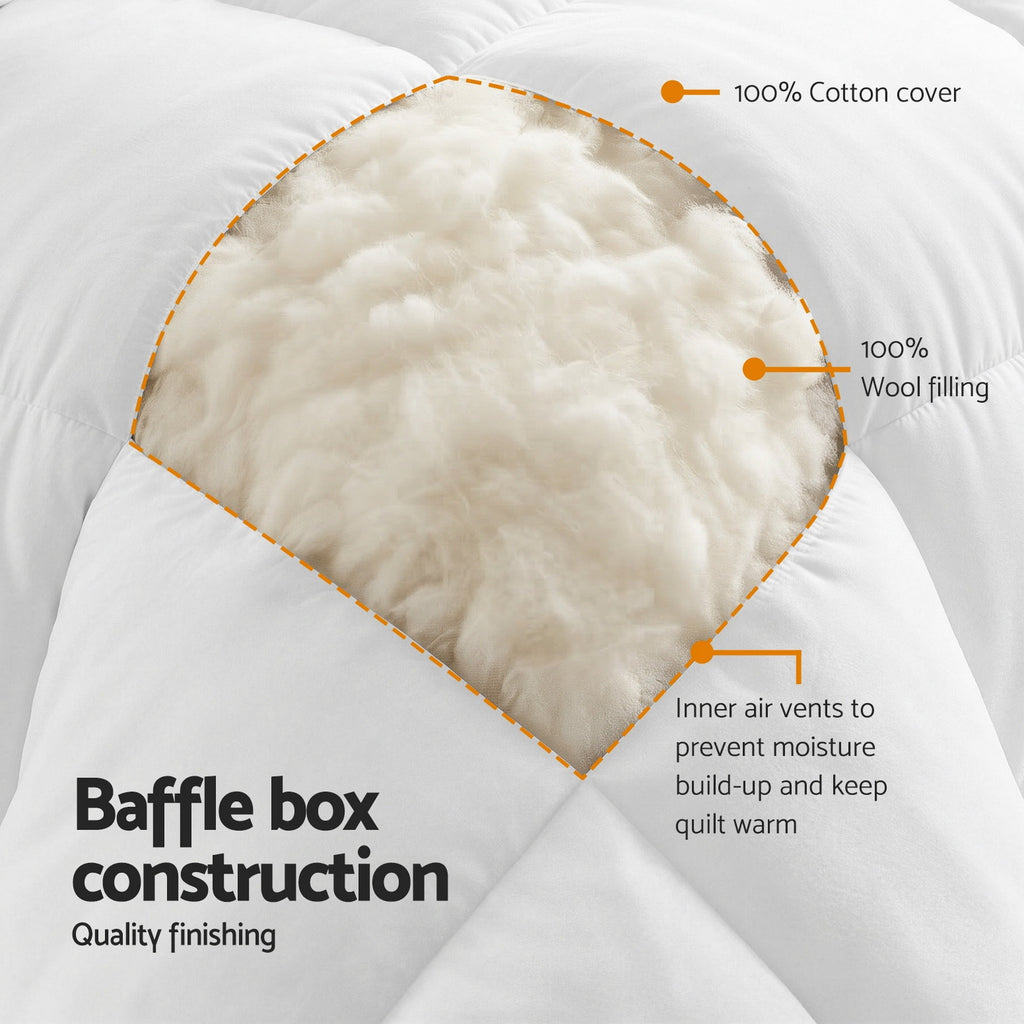 Giselle Bedding Wool Quilt 500GSM Thick Queen Winter Doona Baffle Box Construction 100% Wool Filling