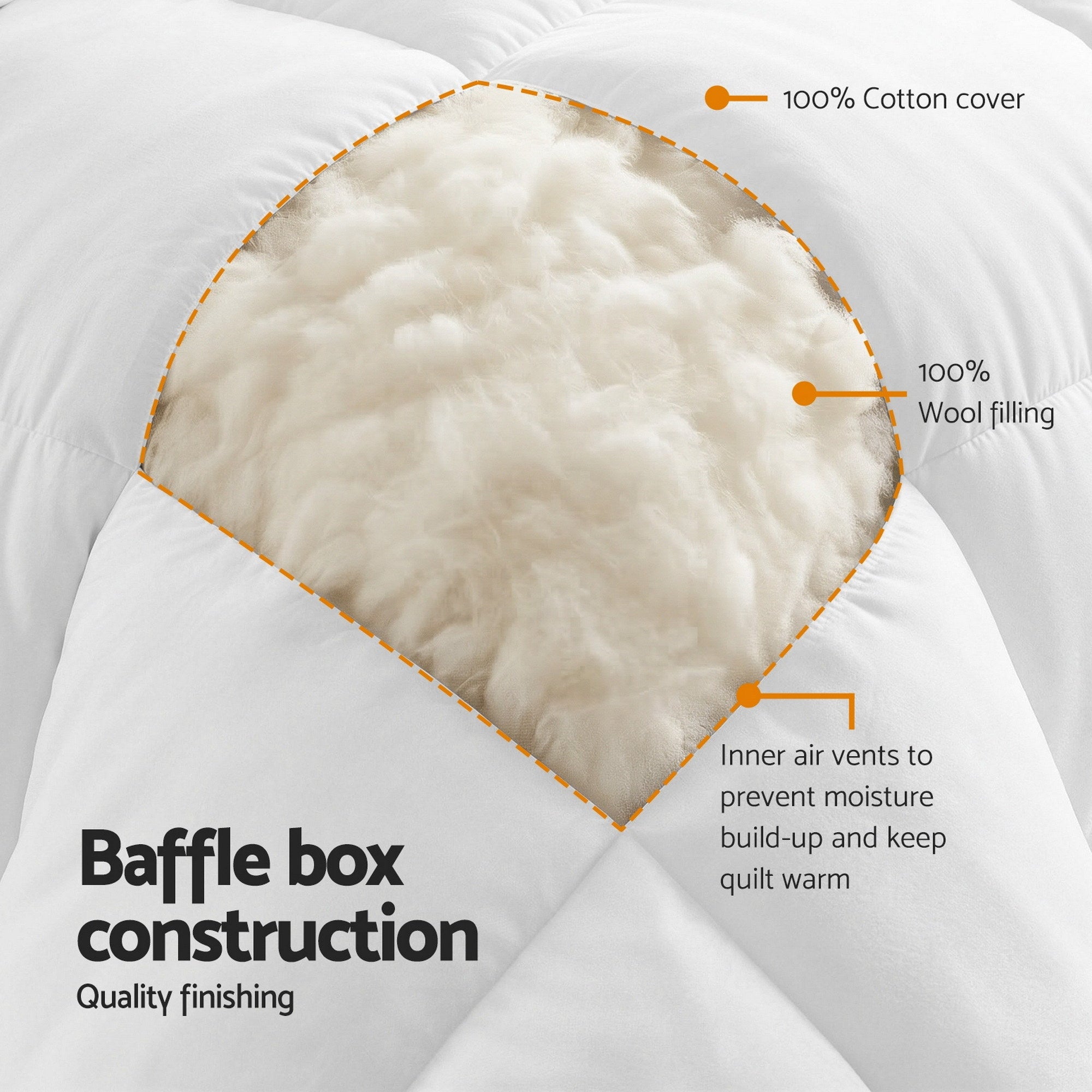 Giselle Bedding Wool Quilt 500GSM Thick Queen Winter Doona Baffle Box Construction 100% Wool Filling