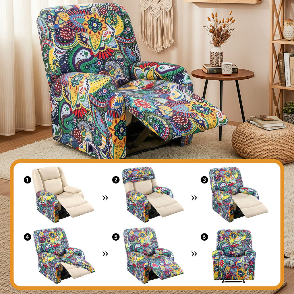 Artiss Stretch Kids Recliner Cover 4-Pieces Recliner Chair Slipcovers Printed Polyester