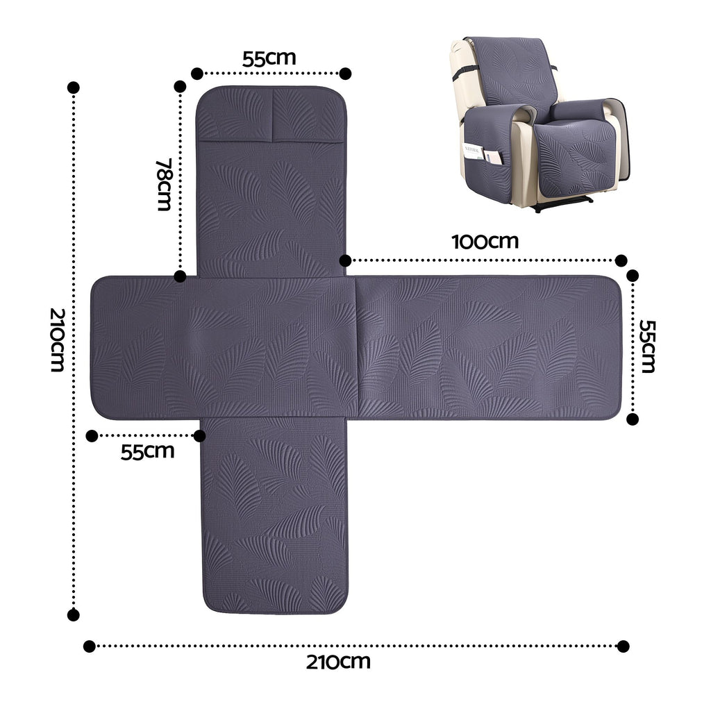 Artiss Quilted Recliner Chair Covers 100% Waterproof Recliner Slipcovers Grey