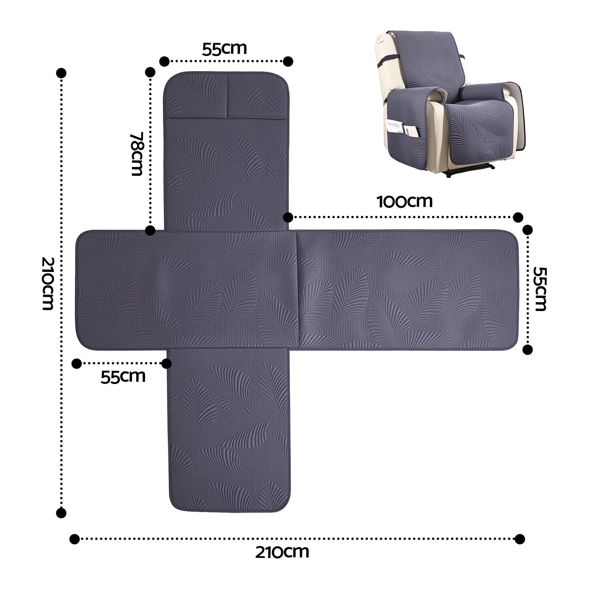 Artiss Quilted Recliner Chair Covers 100% Waterproof Recliner Slipcovers Grey