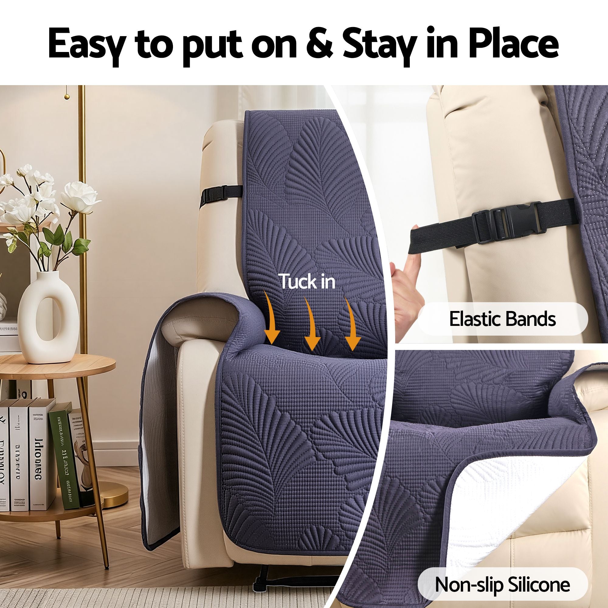 Artiss Quilted Recliner Chair Covers 100% Waterproof Recliner Slipcovers Grey