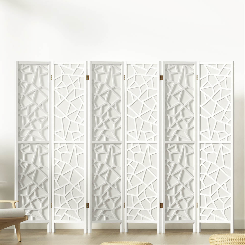 6 Panel Room Divider Screen 244x170cm Clover White