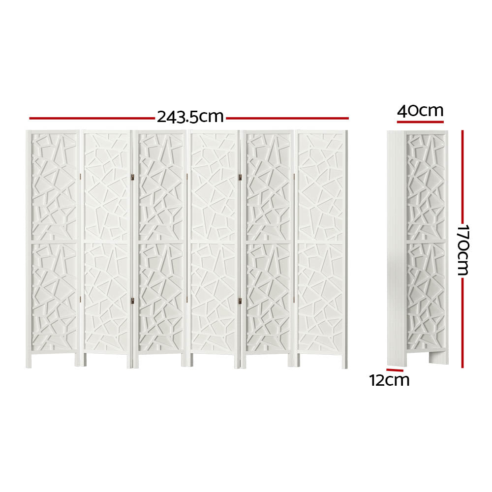 6 Panel Room Divider Screen 244x170cm Clover White