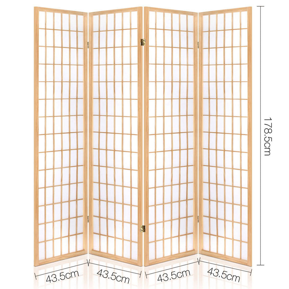 4 Panel Room Divider Screen 174x179cm Natural