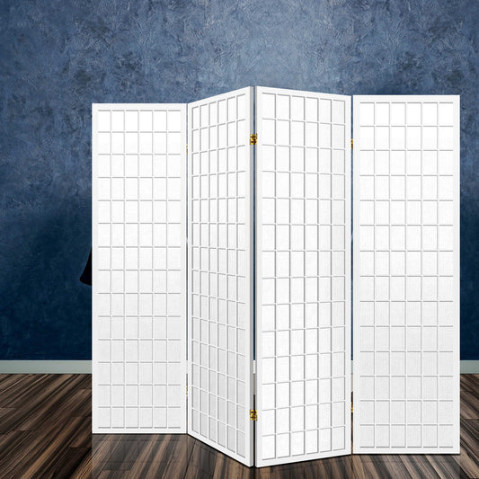 4 Panel Room Divider Screen 174x179cm White