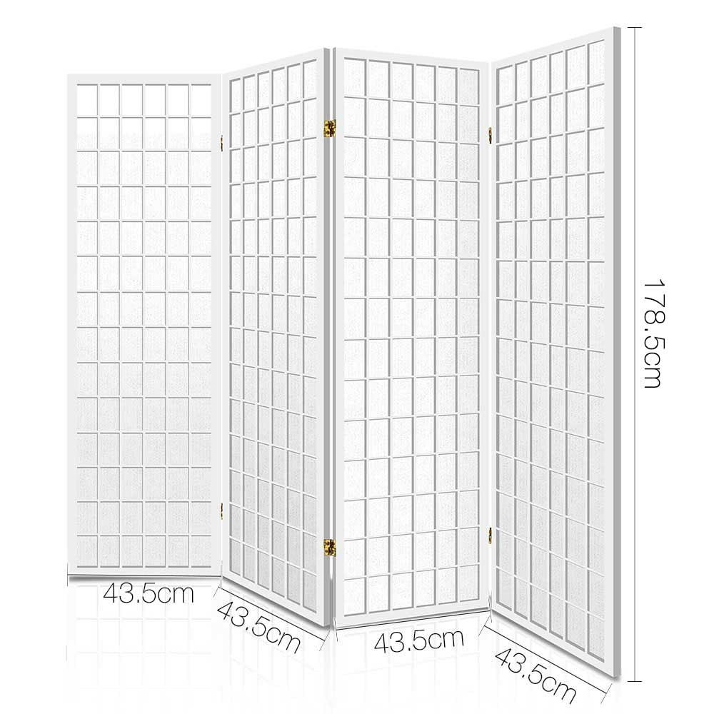 4 Panel Room Divider Screen 174x179cm White