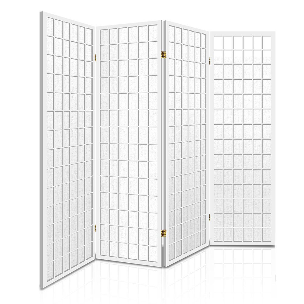 4 Panel Room Divider Screen 174x179cm White