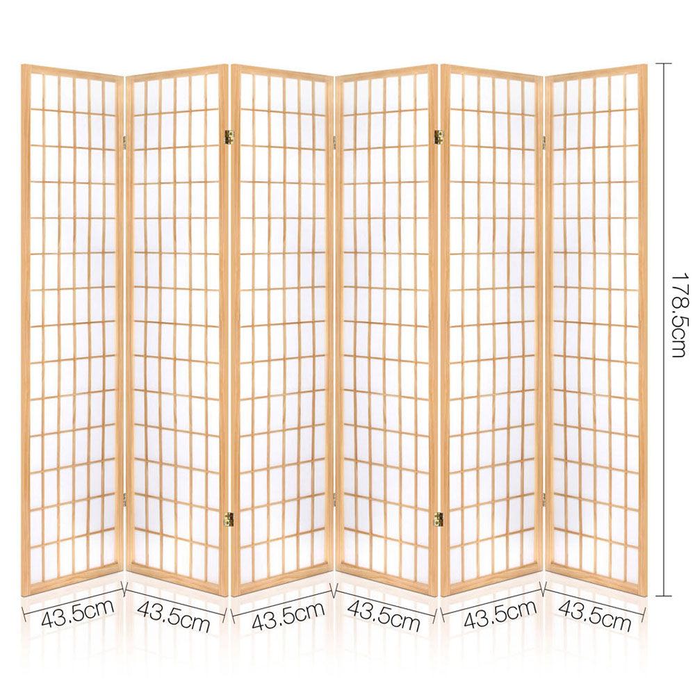 6 Panel Room Divider Screen 261x179cm Natural