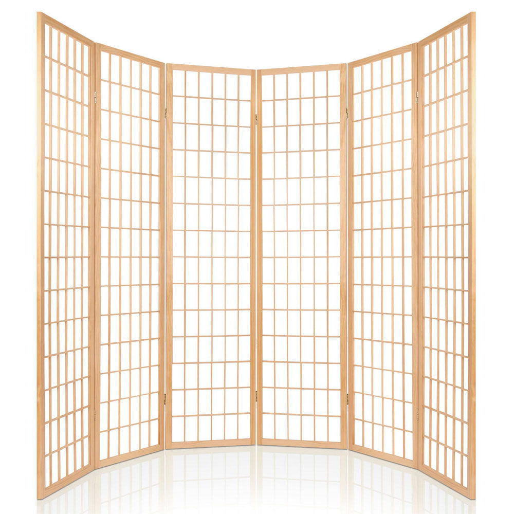 6 Panel Room Divider Screen 261x179cm Natural