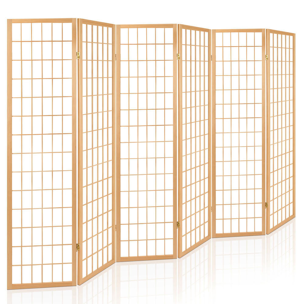 6 Panel Room Divider Screen 261x179cm Natural