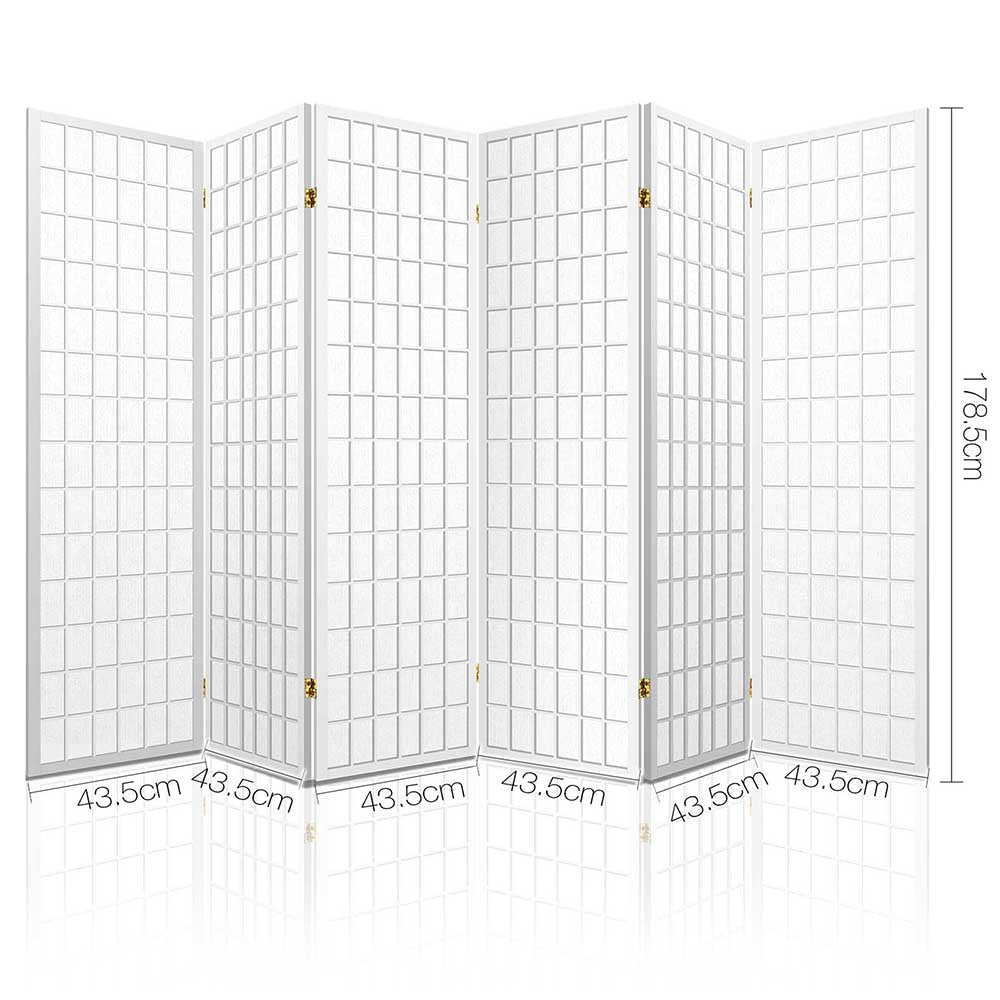 6 Panel Room Divider Screen 261x179cm White