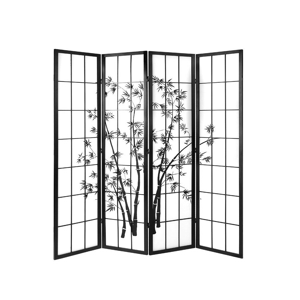 4 Panel Room Divider Screen 174x179cm Bamboo Black White