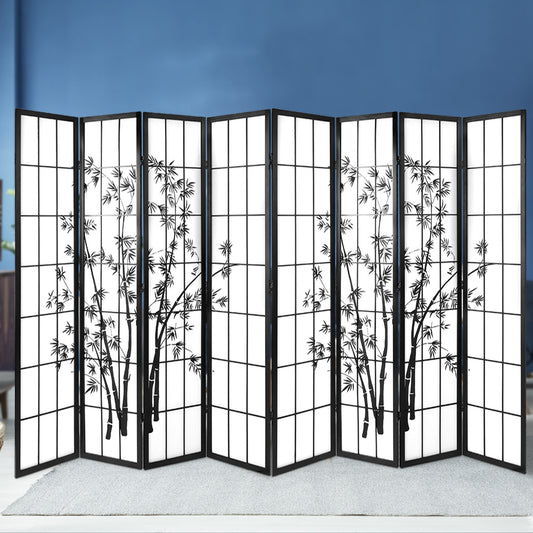 8 Panel Room Divider Screen 348x179cm Bamboo Black White