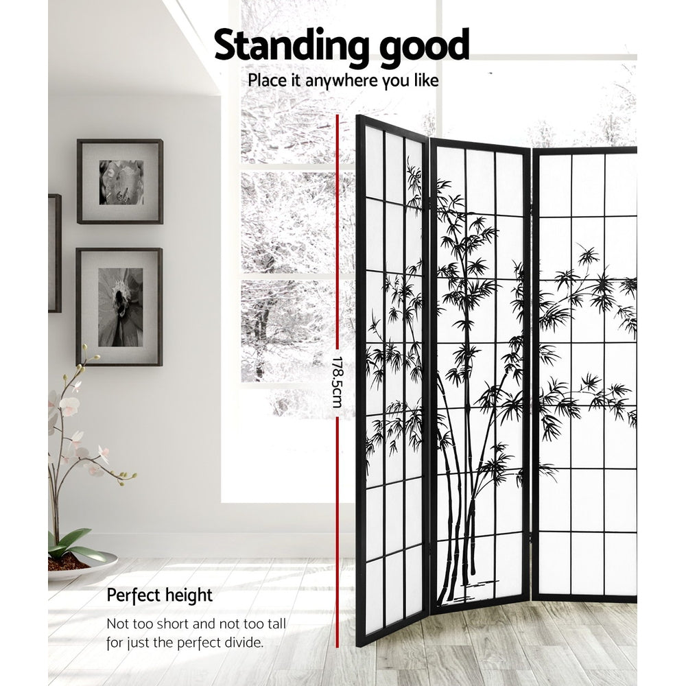 8 Panel Room Divider Screen 348x179cm Bamboo Black White