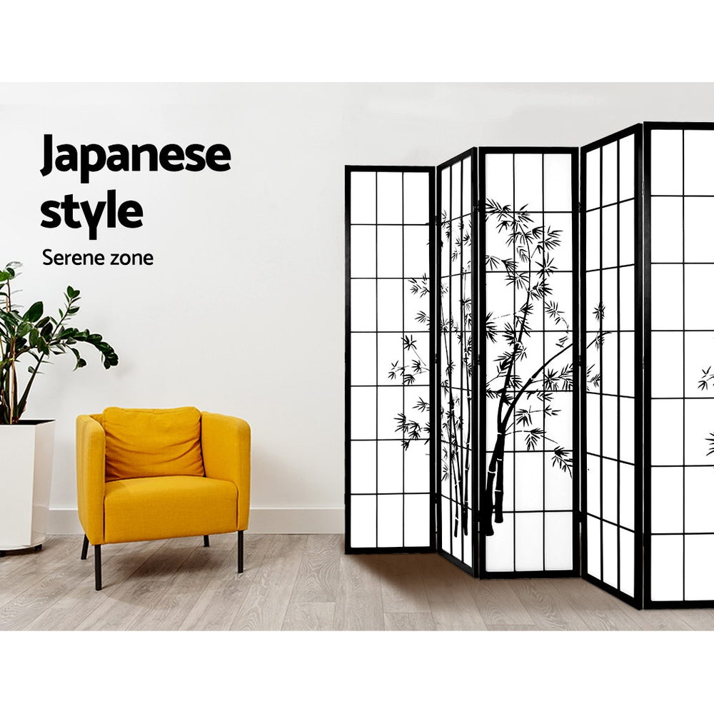 8 Panel Room Divider Screen 348x179cm Bamboo Black White
