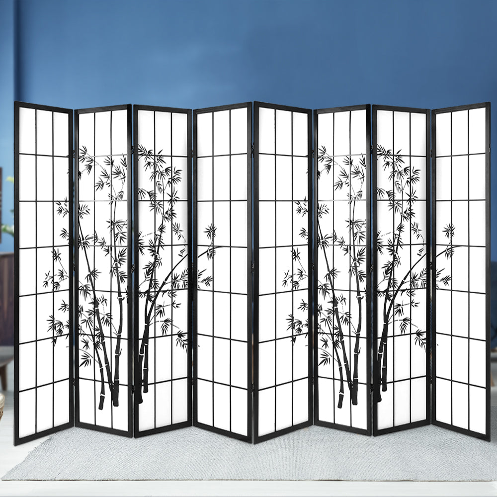8 Panel Room Divider Screen 348x179cm Bamboo Black White