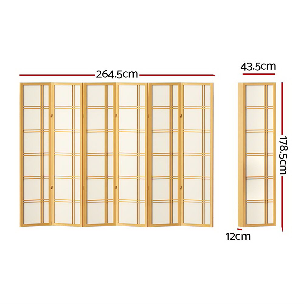6 Panel Room Divider Screen 265x179cm Nova Natural