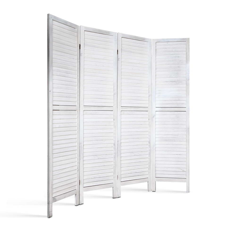 4 Panel Room Divider Screen 163x170cm Louver White