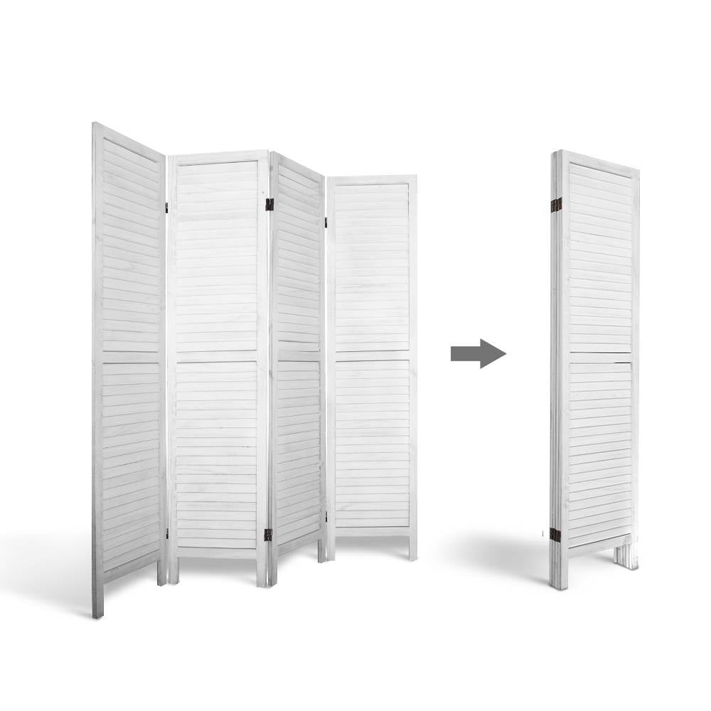 4 Panel Room Divider Screen 163x170cm Louver White