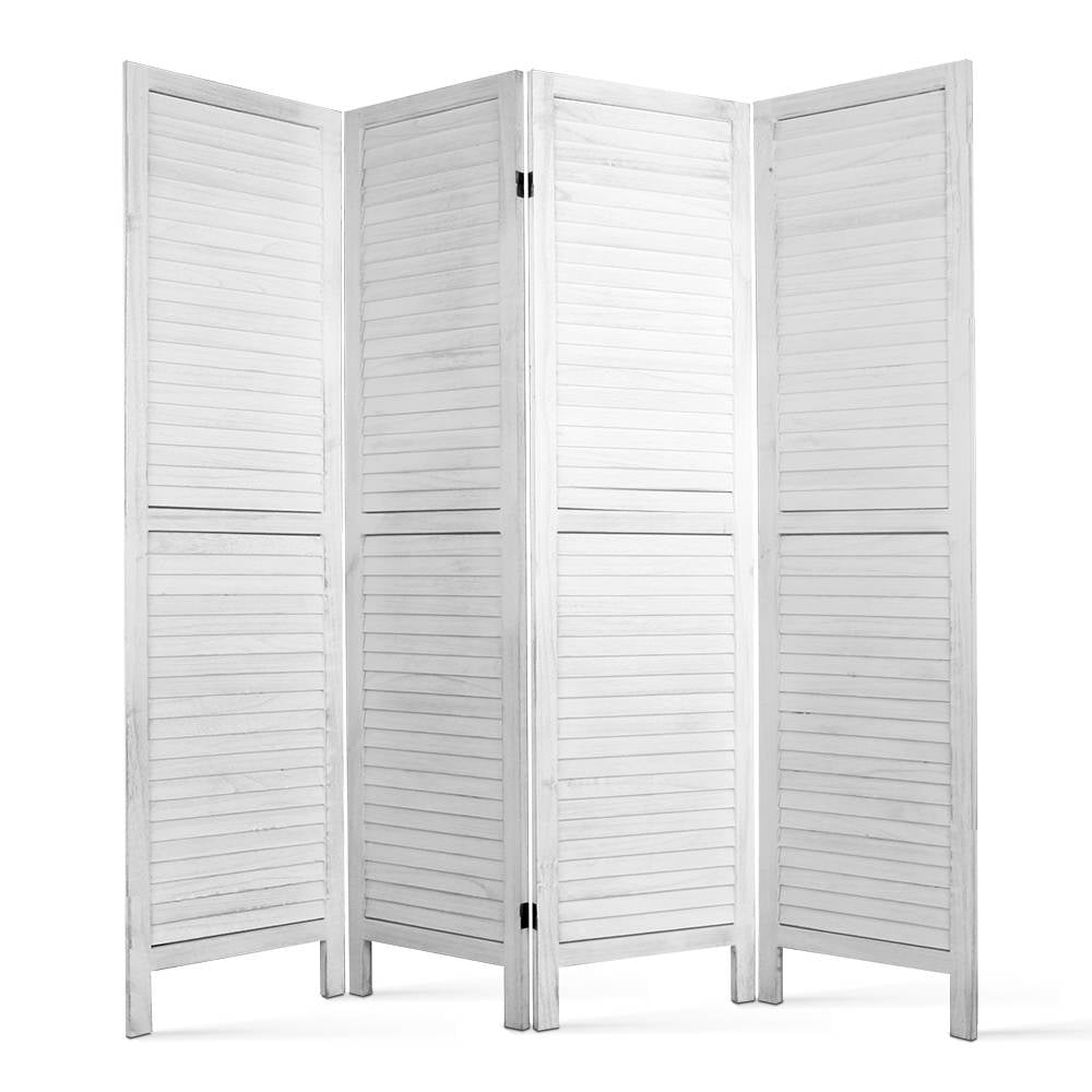 4 Panel Room Divider Screen 163x170cm Louver White