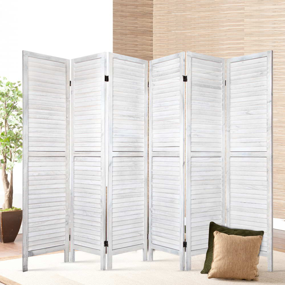 6 Panel Room Divider Screen 245x170cm Louver White