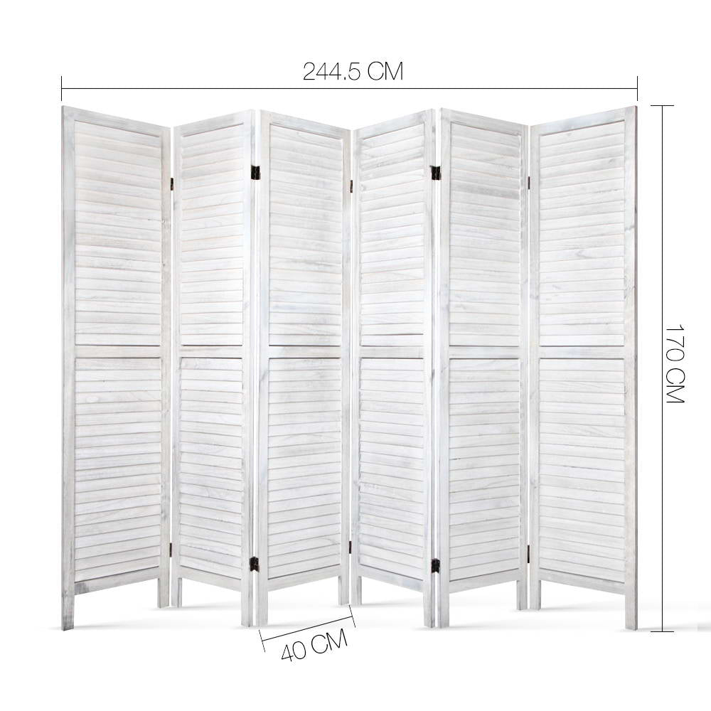 6 Panel Room Divider Screen 245x170cm Louver White