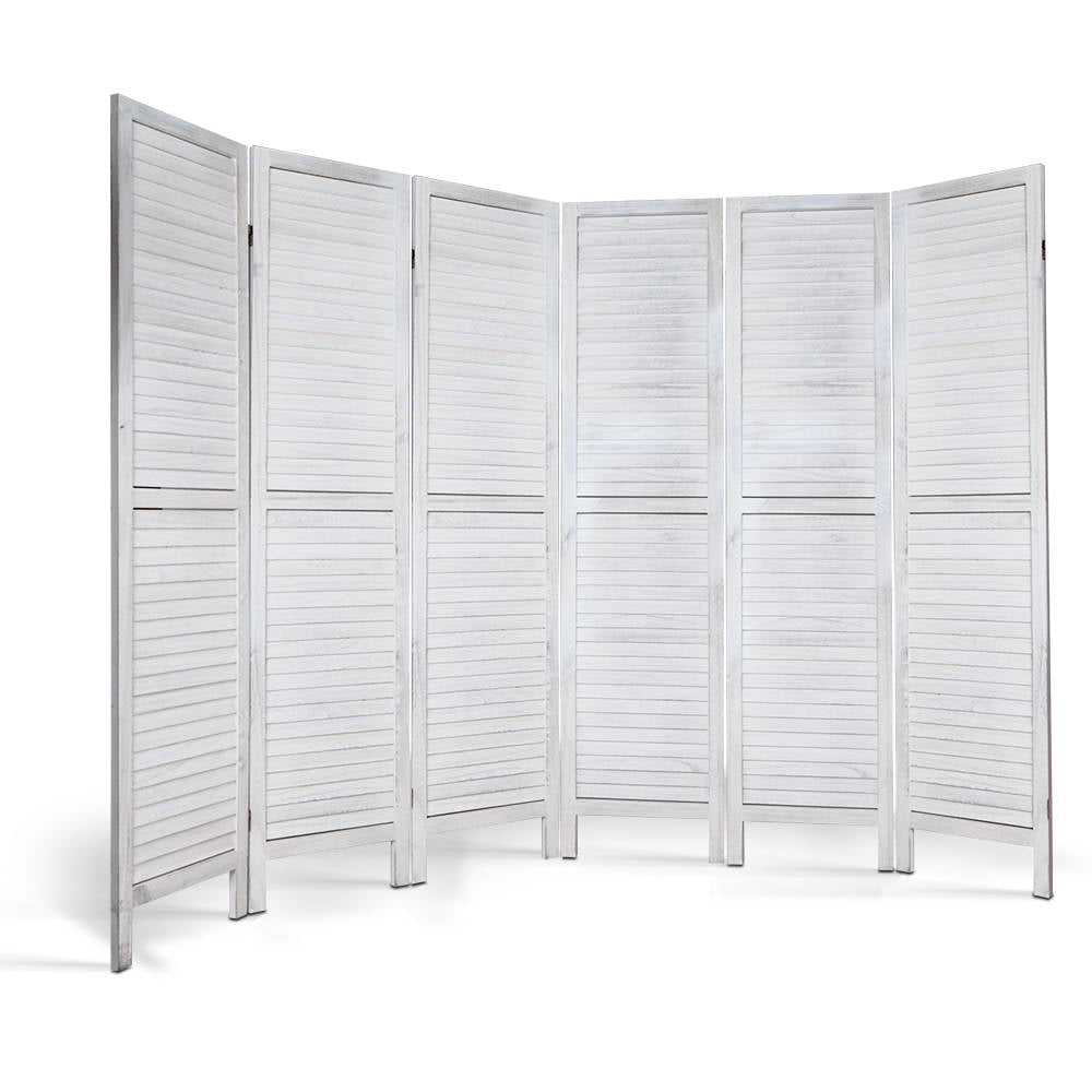 6 Panel Room Divider Screen 245x170cm Louver White