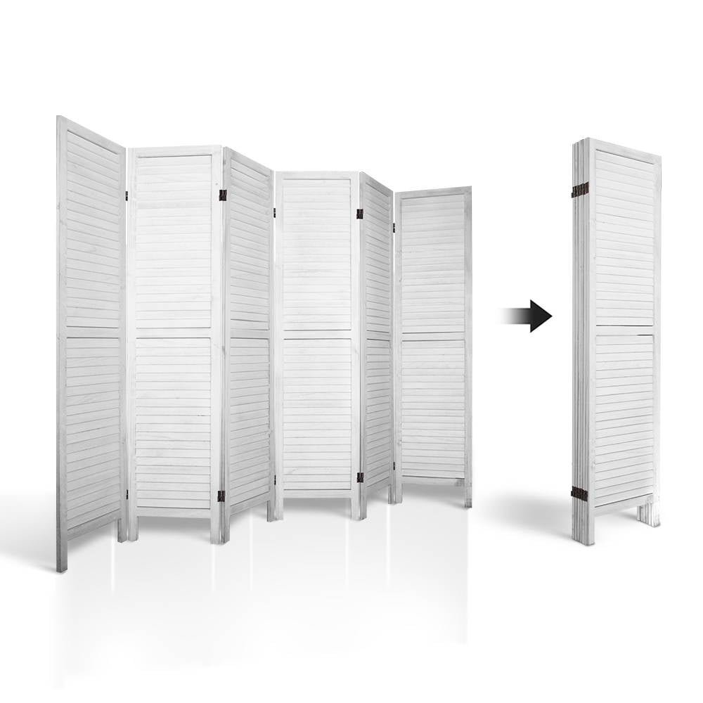 6 Panel Room Divider Screen 245x170cm Louver White
