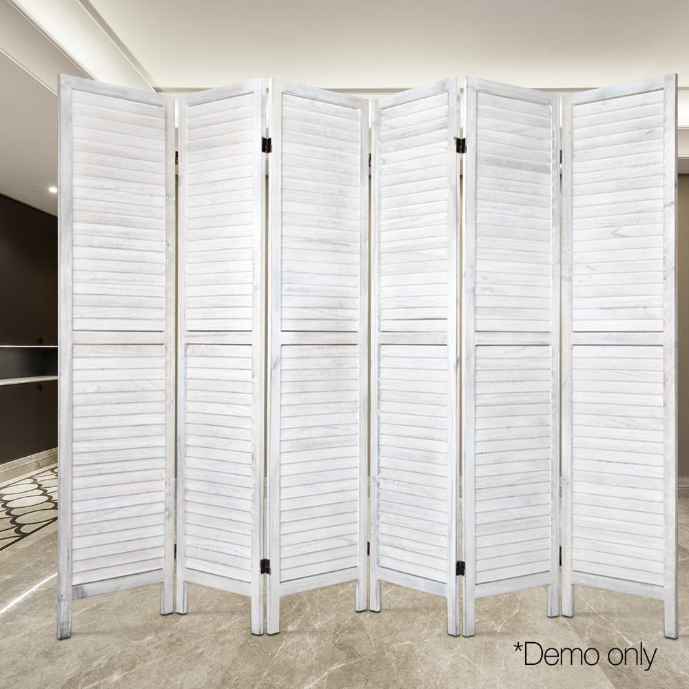 6 Panel Room Divider Screen 245x170cm Louver White