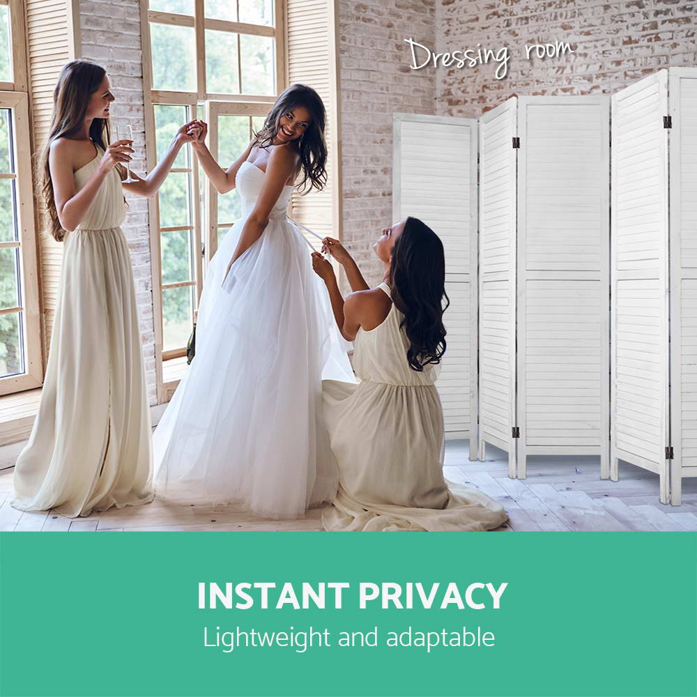 6 Panel Room Divider Screen 245x170cm Louver White