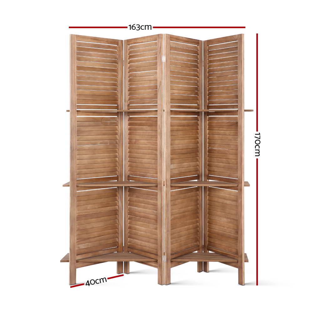 4 Panel Room Divider Screen 163x170cm Shelf Oak