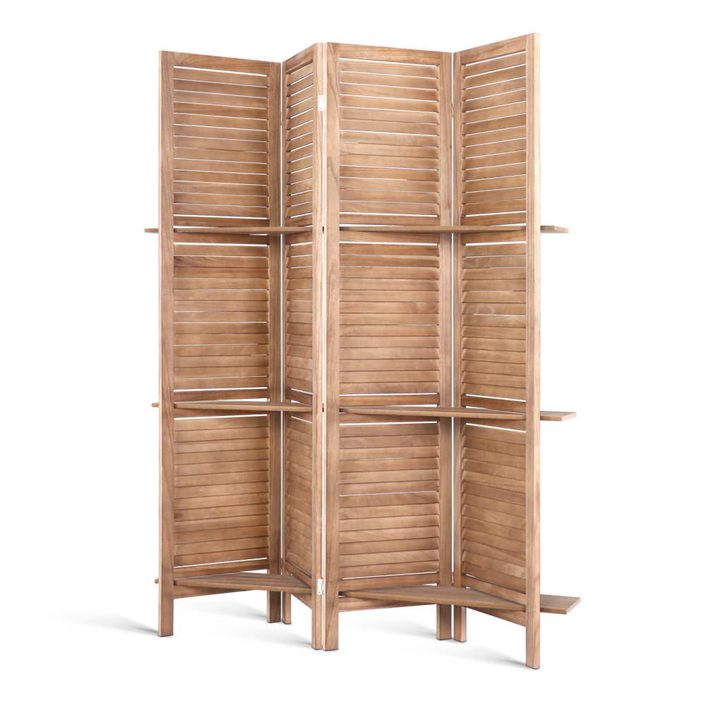 4 Panel Room Divider Screen 163x170cm Shelf Oak