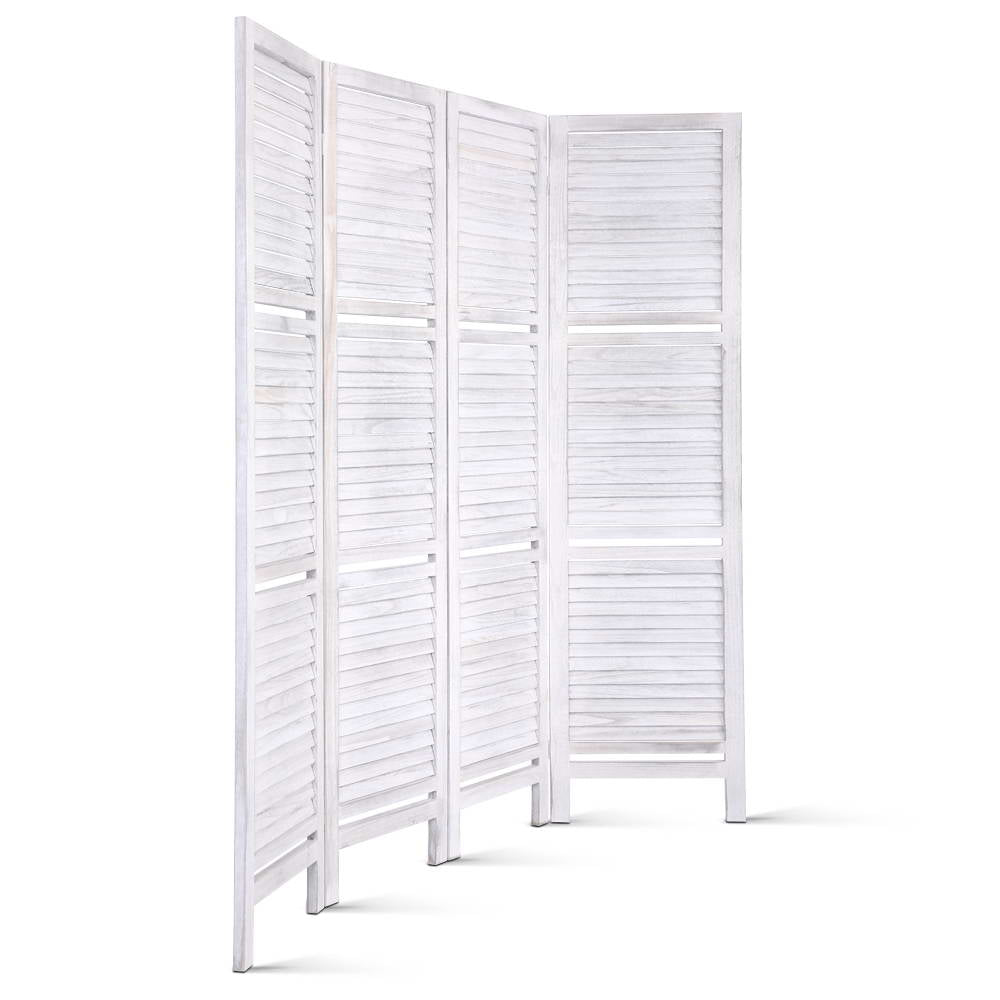 4 Panel Room Divider Screen 163x170cm Shelf White