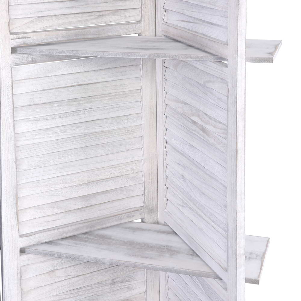 4 Panel Room Divider Screen 163x170cm Shelf White