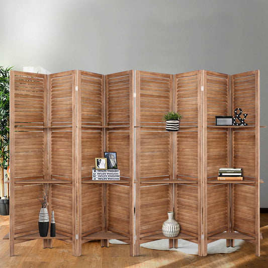 8 Panel Room Divider Screen 326x170cm Shelf Oak