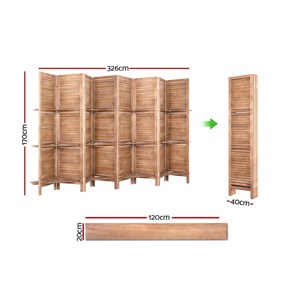 8 Panel Room Divider Screen 326x170cm Shelf Oak