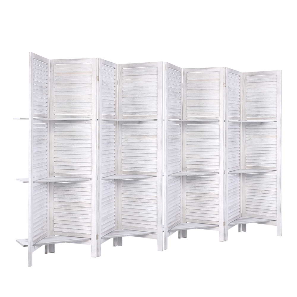 8 Panel Room Divider Screen 326x170cm Shelf White