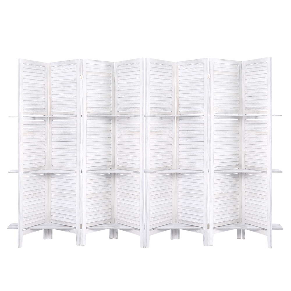 8 Panel Room Divider Screen 326x170cm Shelf White