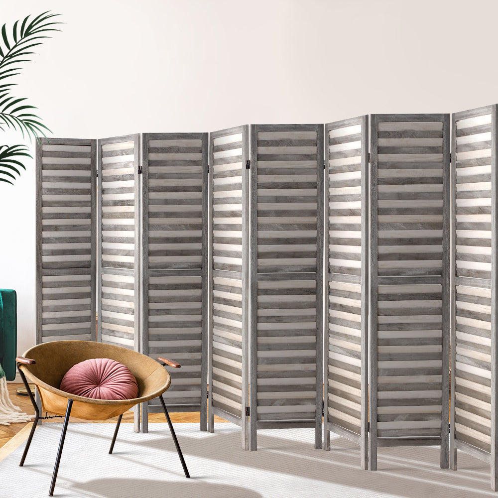 8 Panel Room Divider Screen 326x170cm Louver Grey