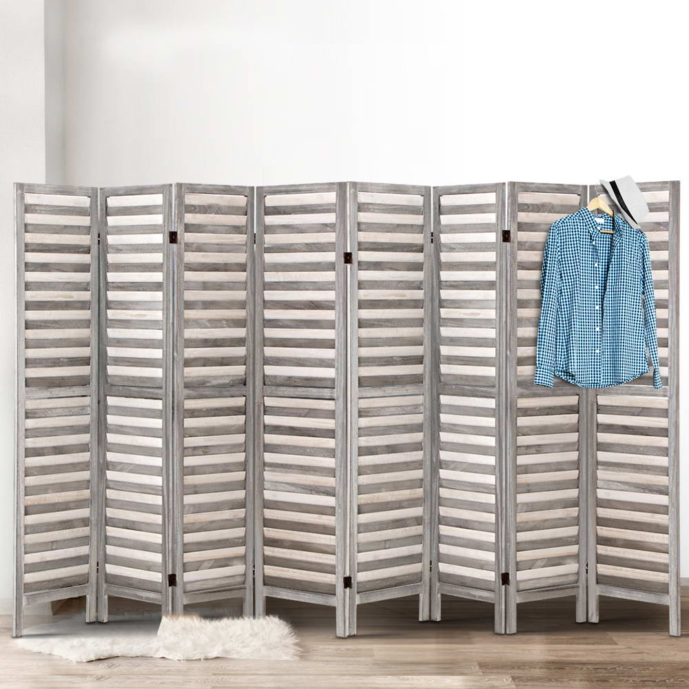 8 Panel Room Divider Screen 326x170cm Louver Grey