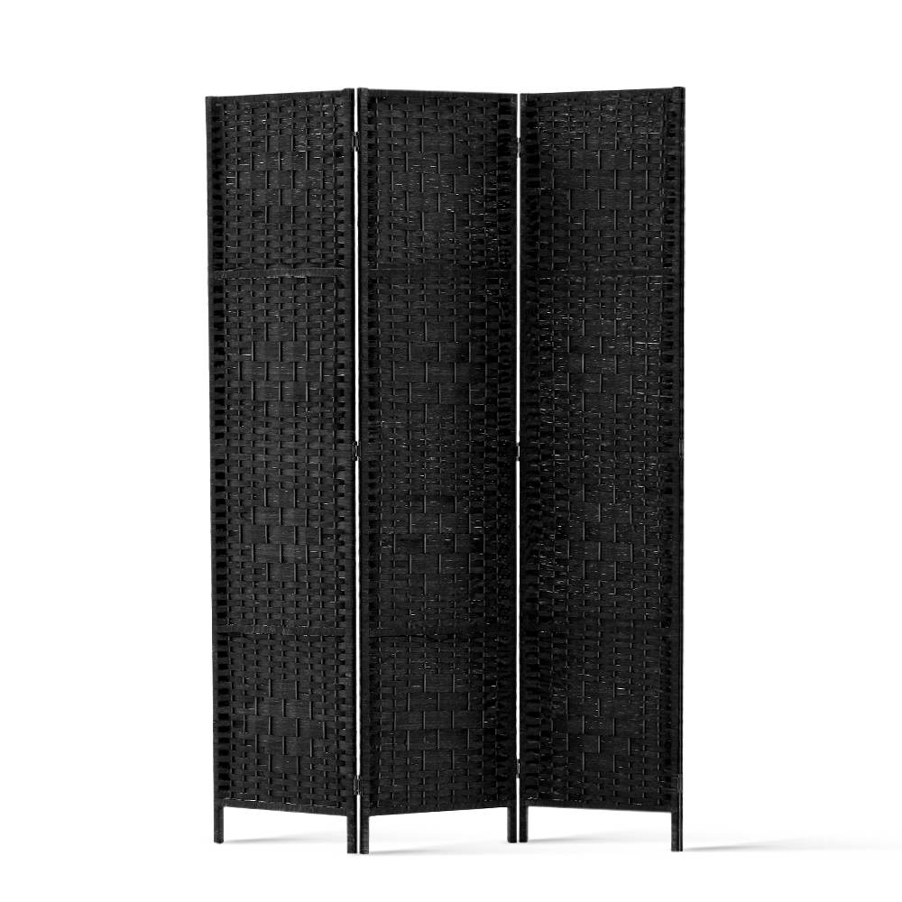 3 Panel Room Divider Screen 123x170cm Woven Black
