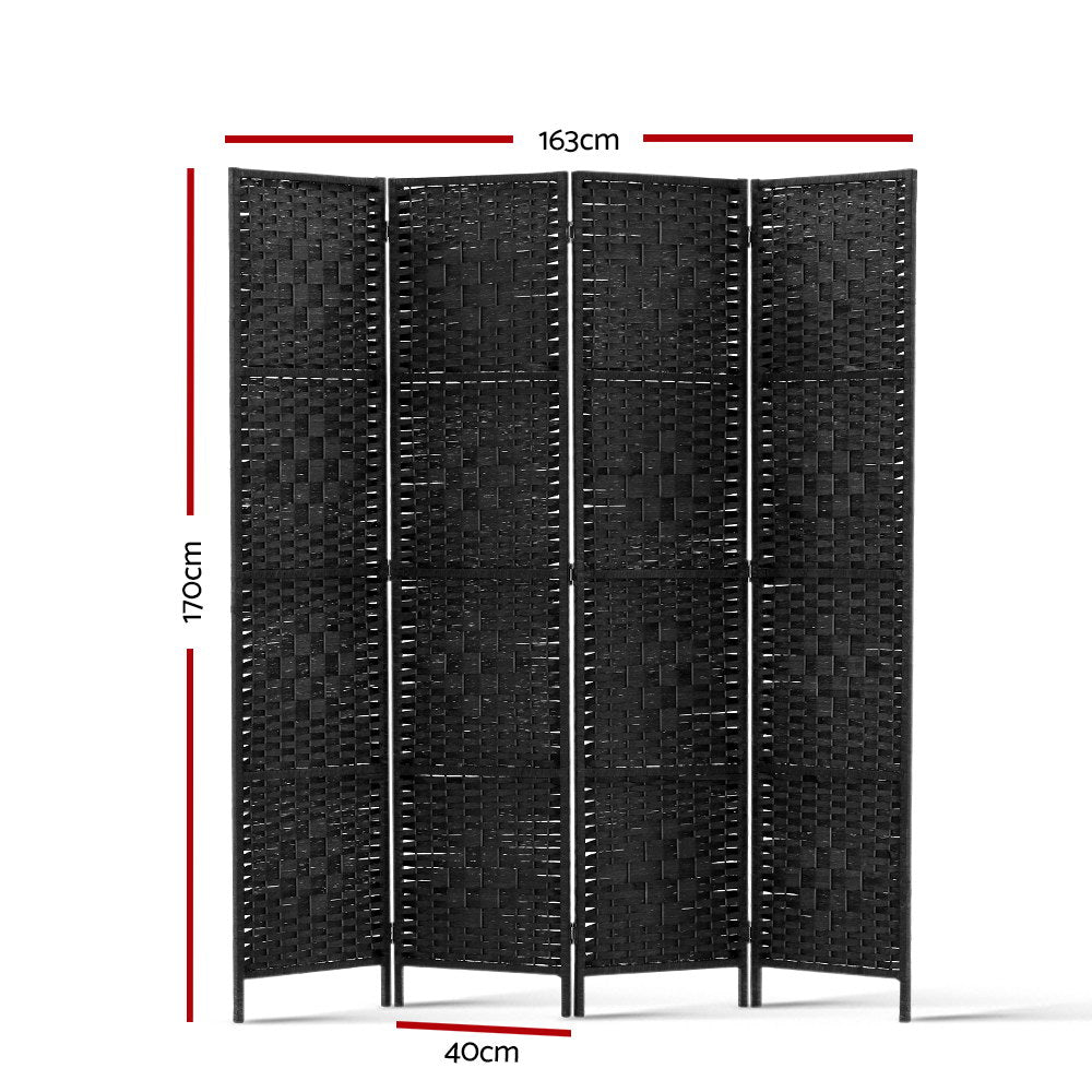 4 Panel Room Divider Screen 163x170cm Woven Black