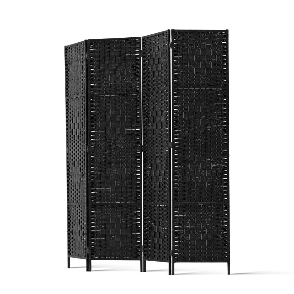 4 Panel Room Divider Screen 163x170cm Woven Black