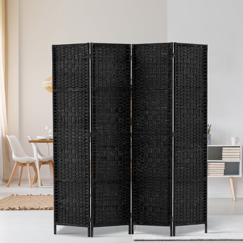 4 Panel Room Divider Screen 163x170cm Woven Black