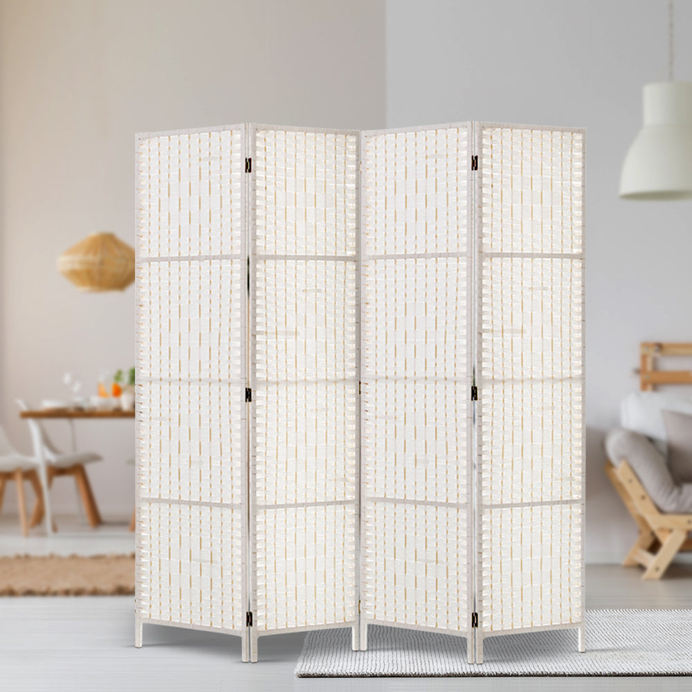 4 Panel Room Divider Screen 163x170cm Woven White