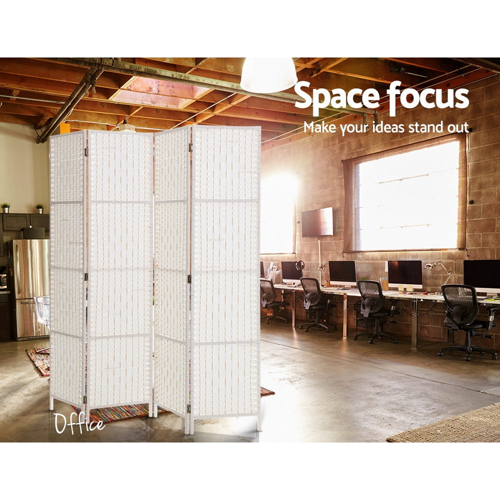 4 Panel Room Divider Screen 163x170cm Woven White